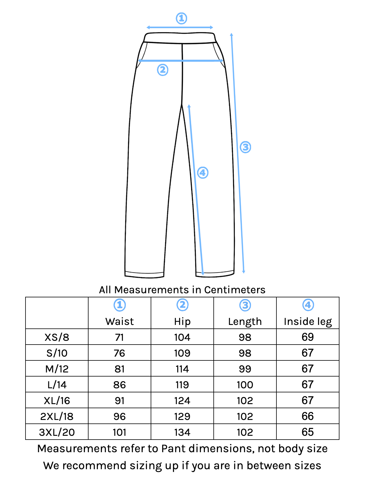 Greta Pant Size Chart
