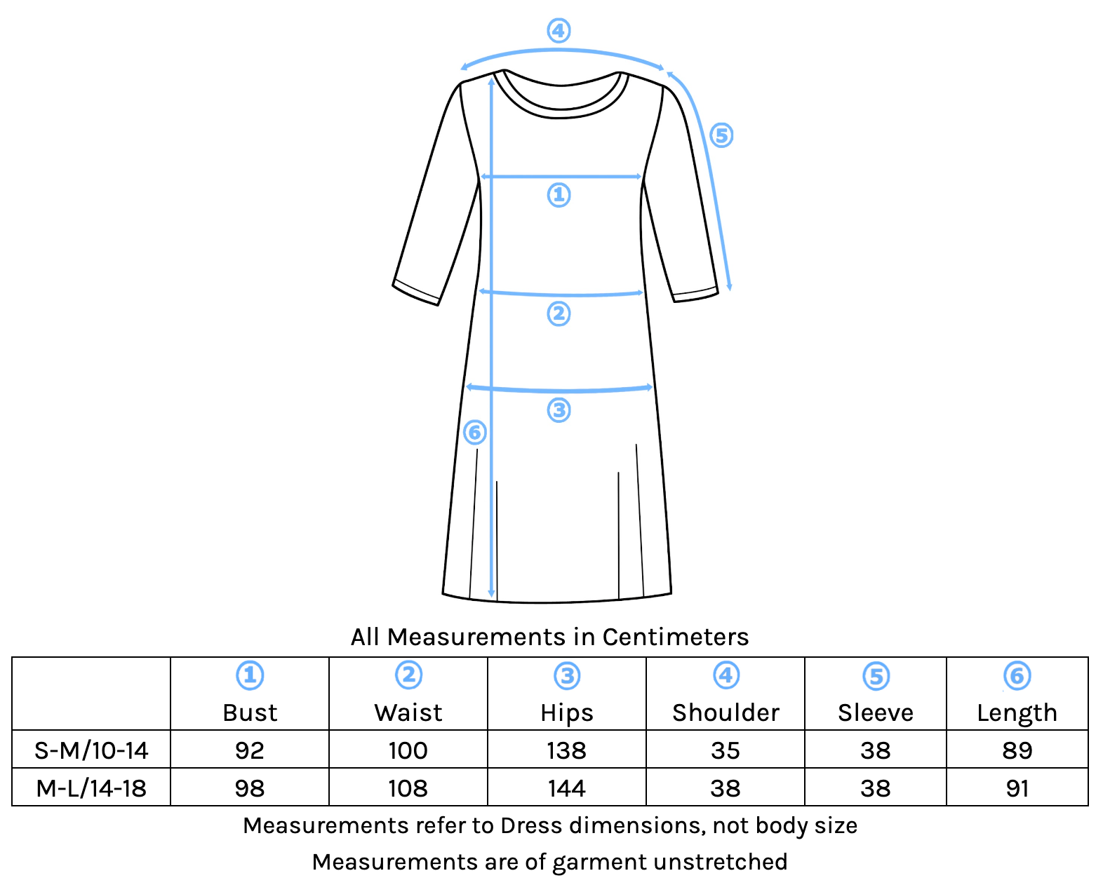 Half Sleeve Jersey Dress Size Chart