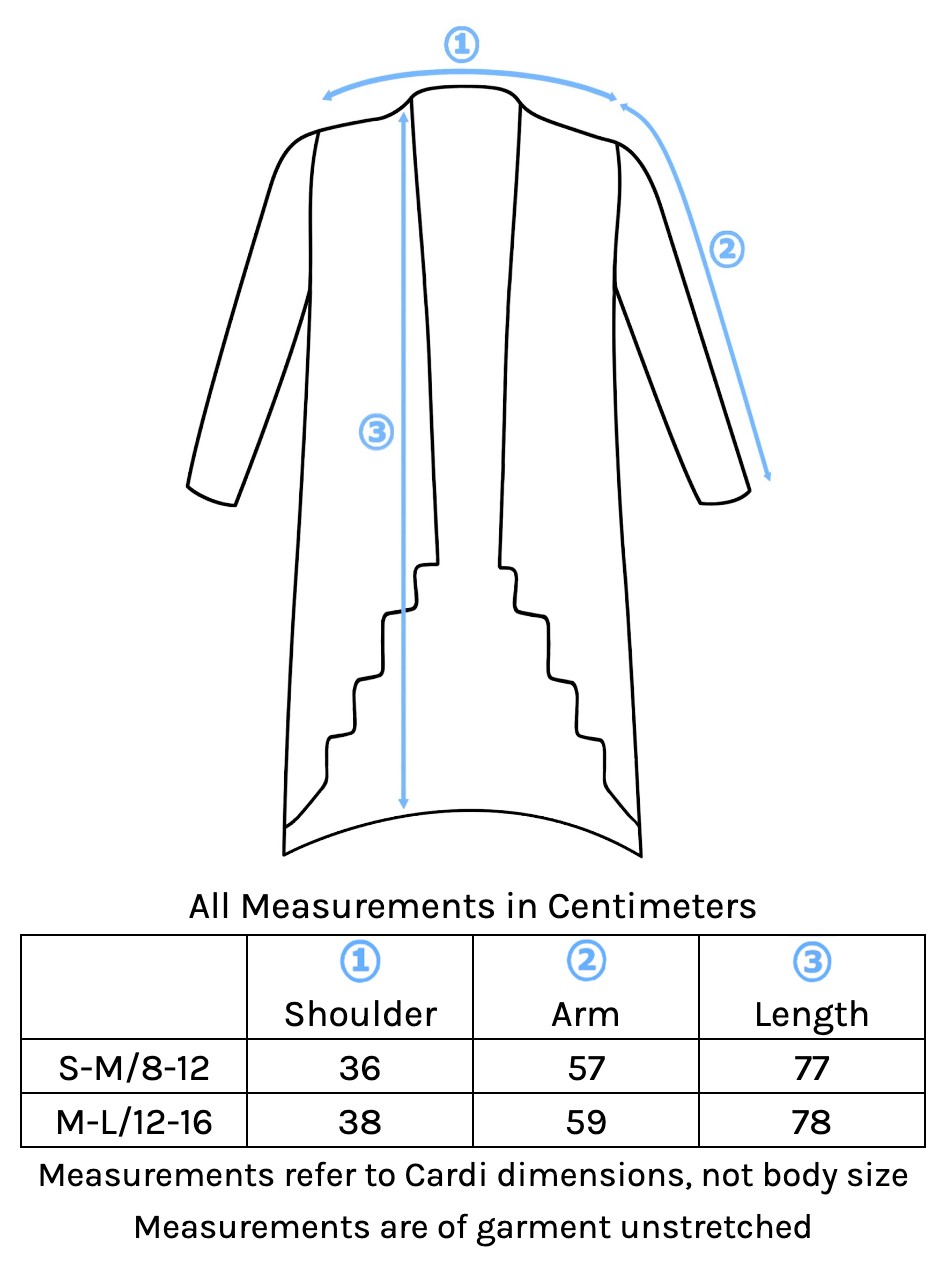 Irregular Hem Stretch Cardi Size Chart