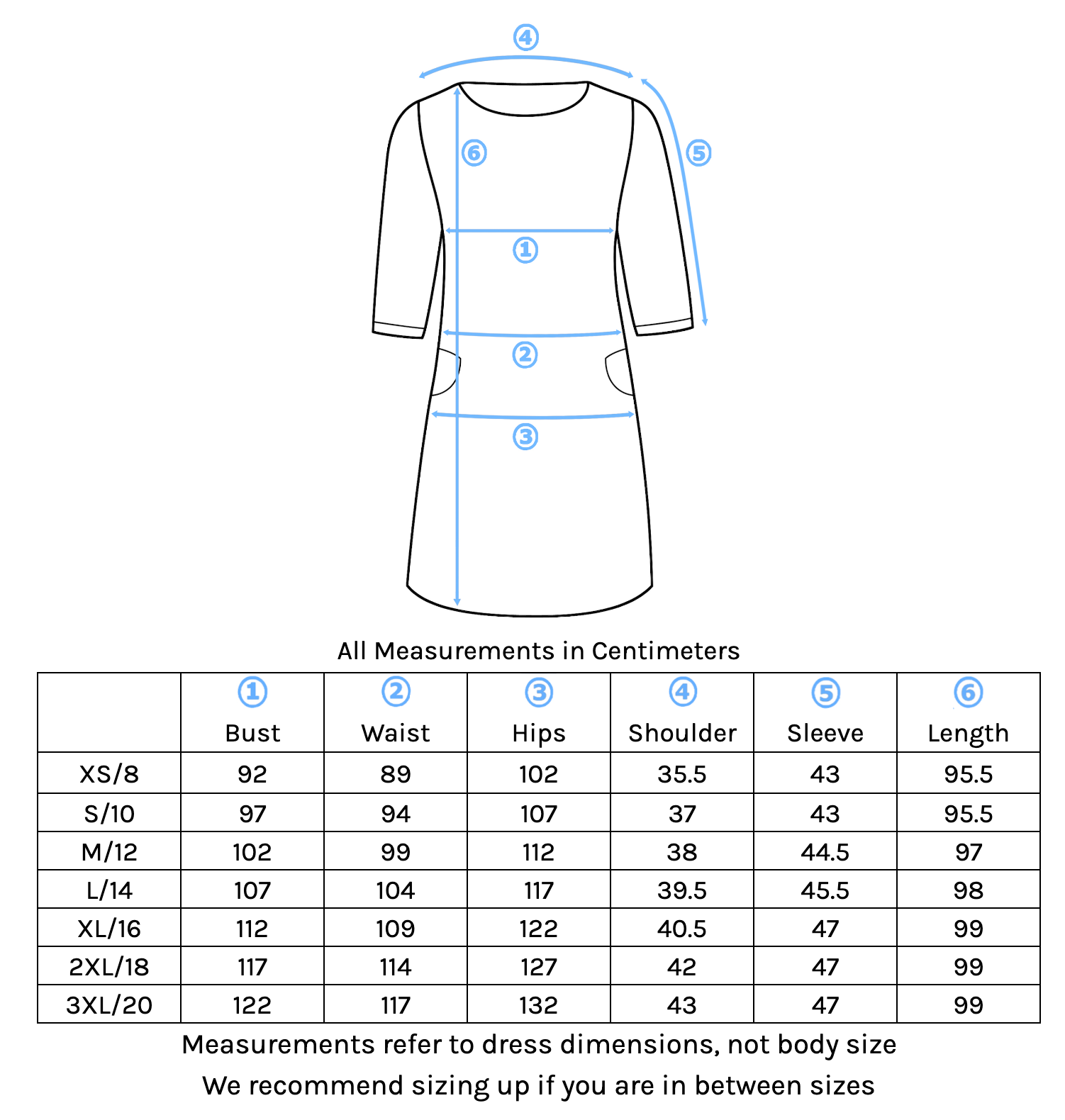 Jamie Dress Size Chart