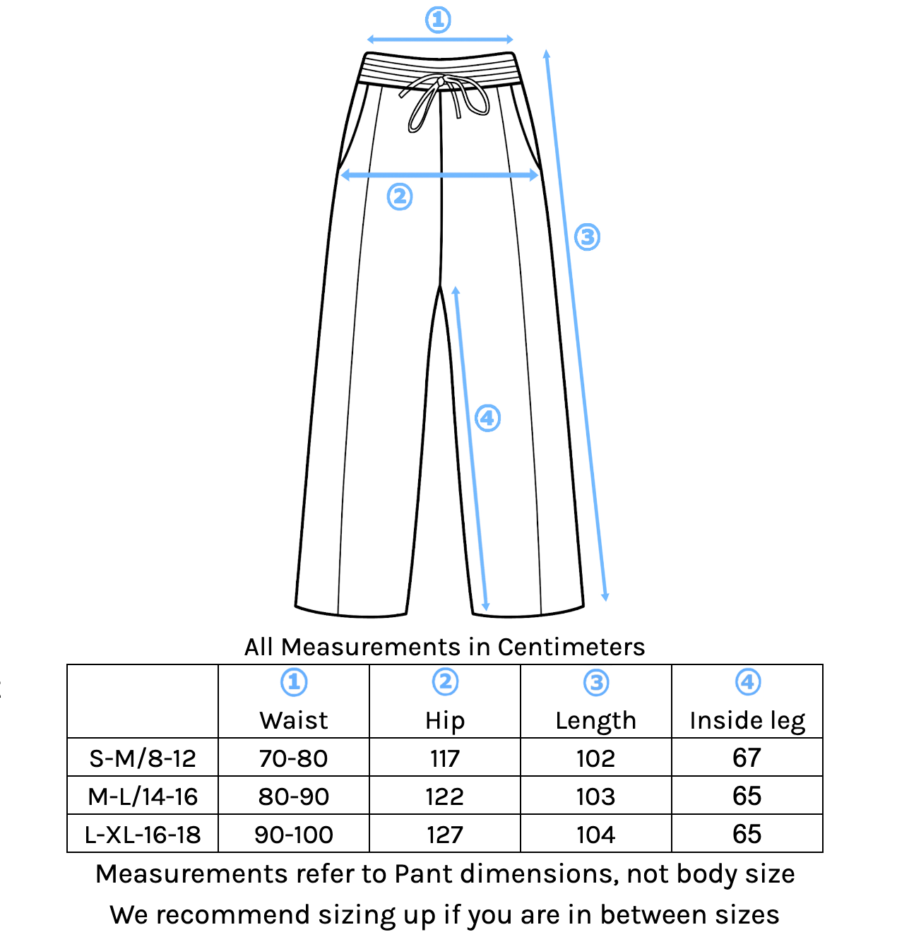 Janis Pant Size Chart