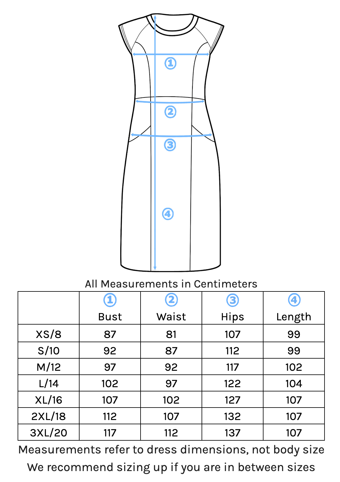 Kari Dress Size Chart