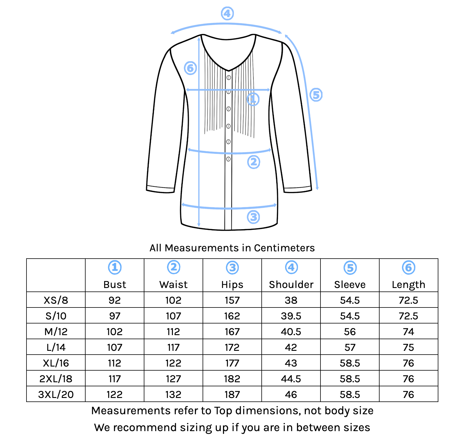 Leia Top size Chart