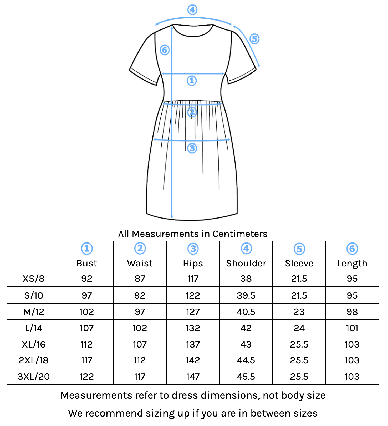 Mabel Dress Size Chart