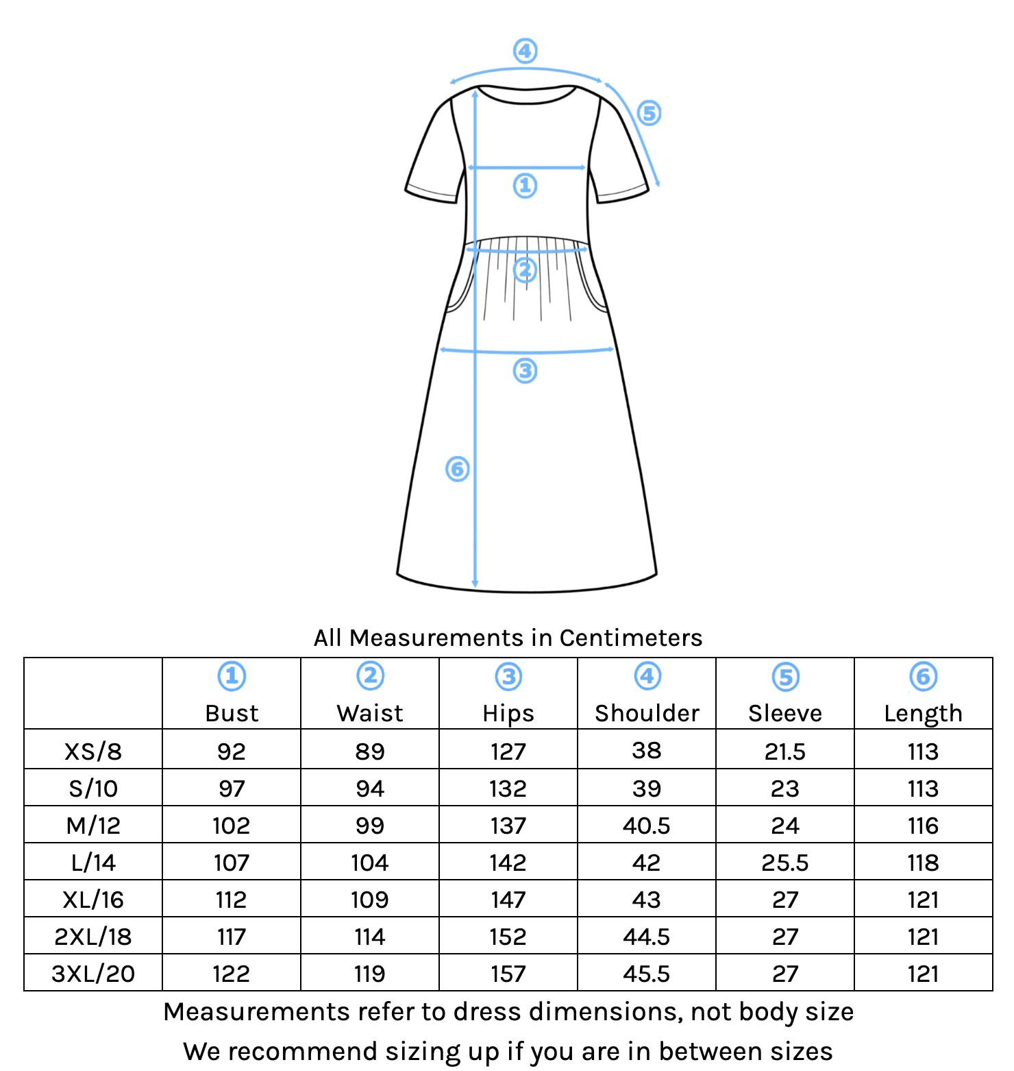 Maddison Dress Size Chart