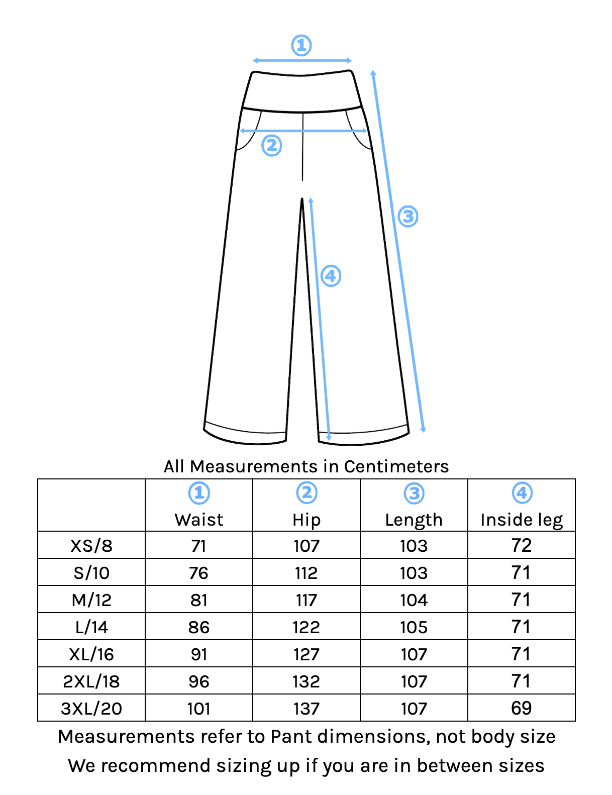 Remi Pant Size Chart