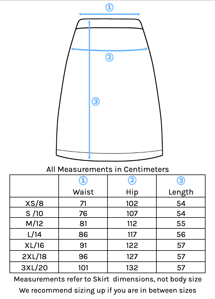 Reversible Skirt Size Chart