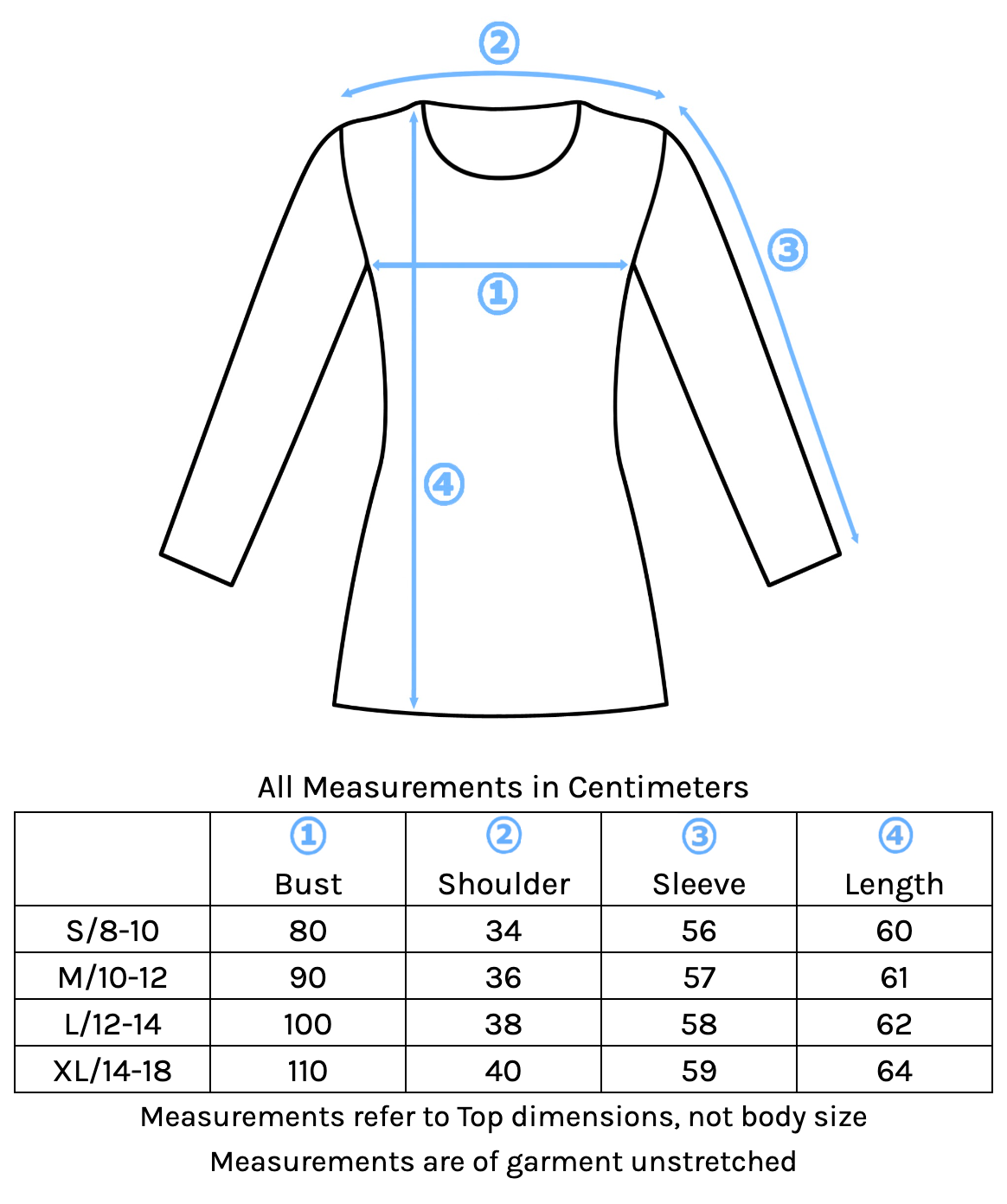 Round Neck Top Size Chart