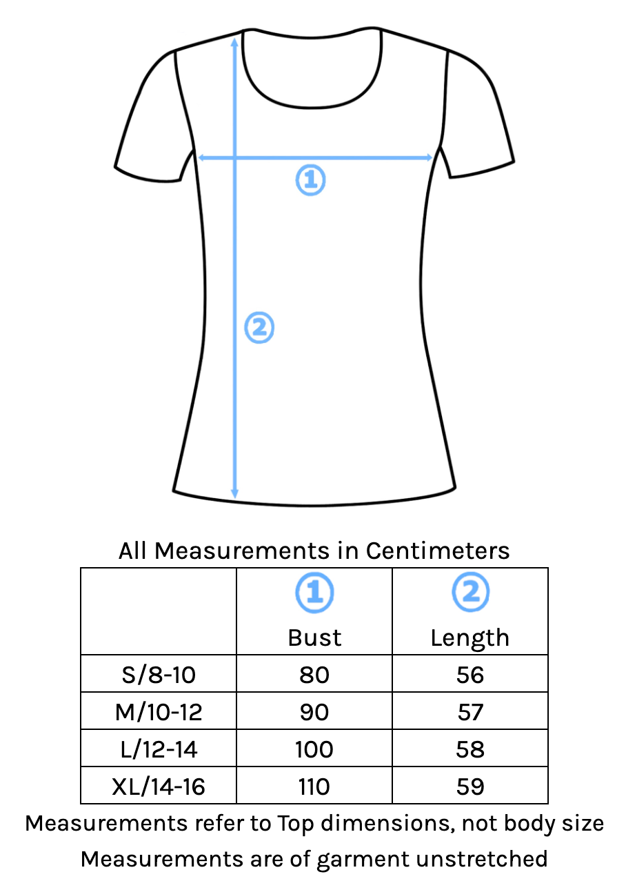 Scoop Neck T-Shirt Size Chart