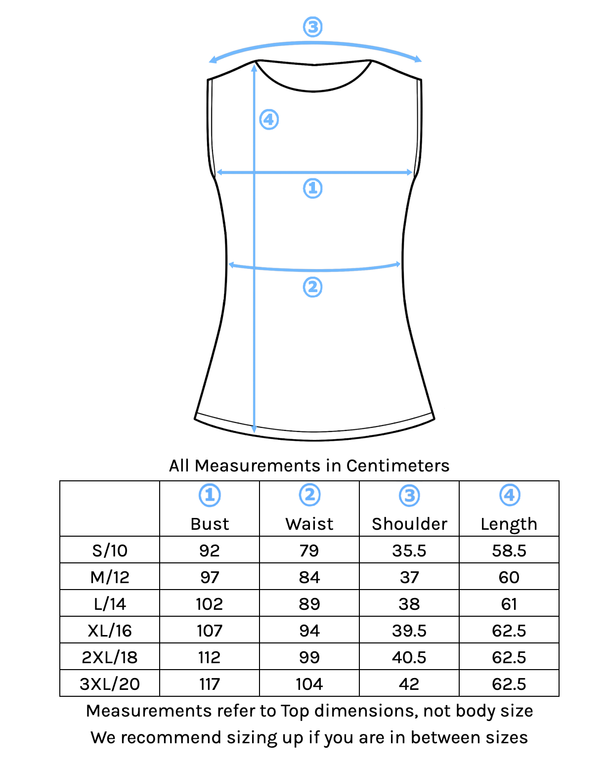 Shell Top Size Chart