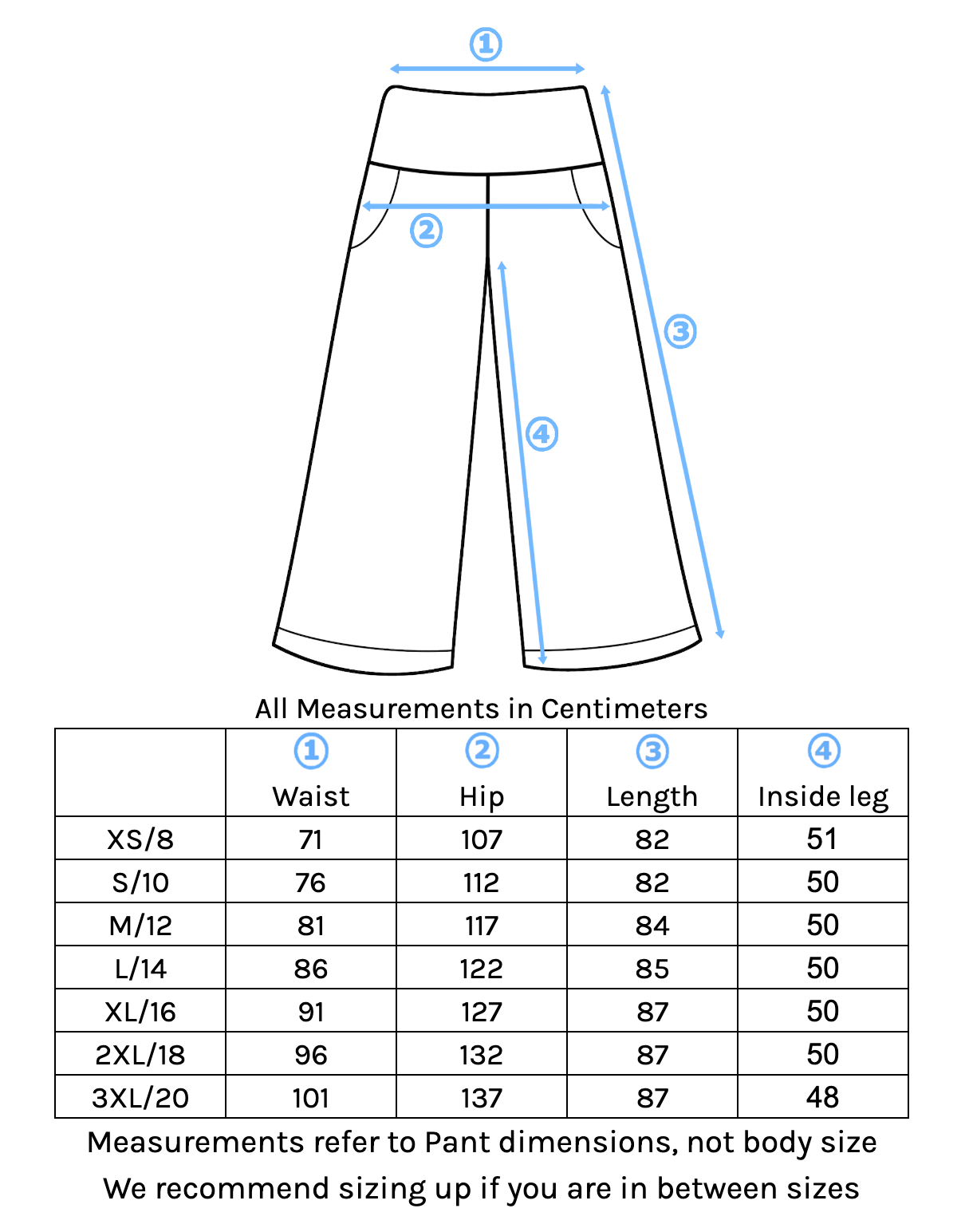 Tenzin Pant Size Chart