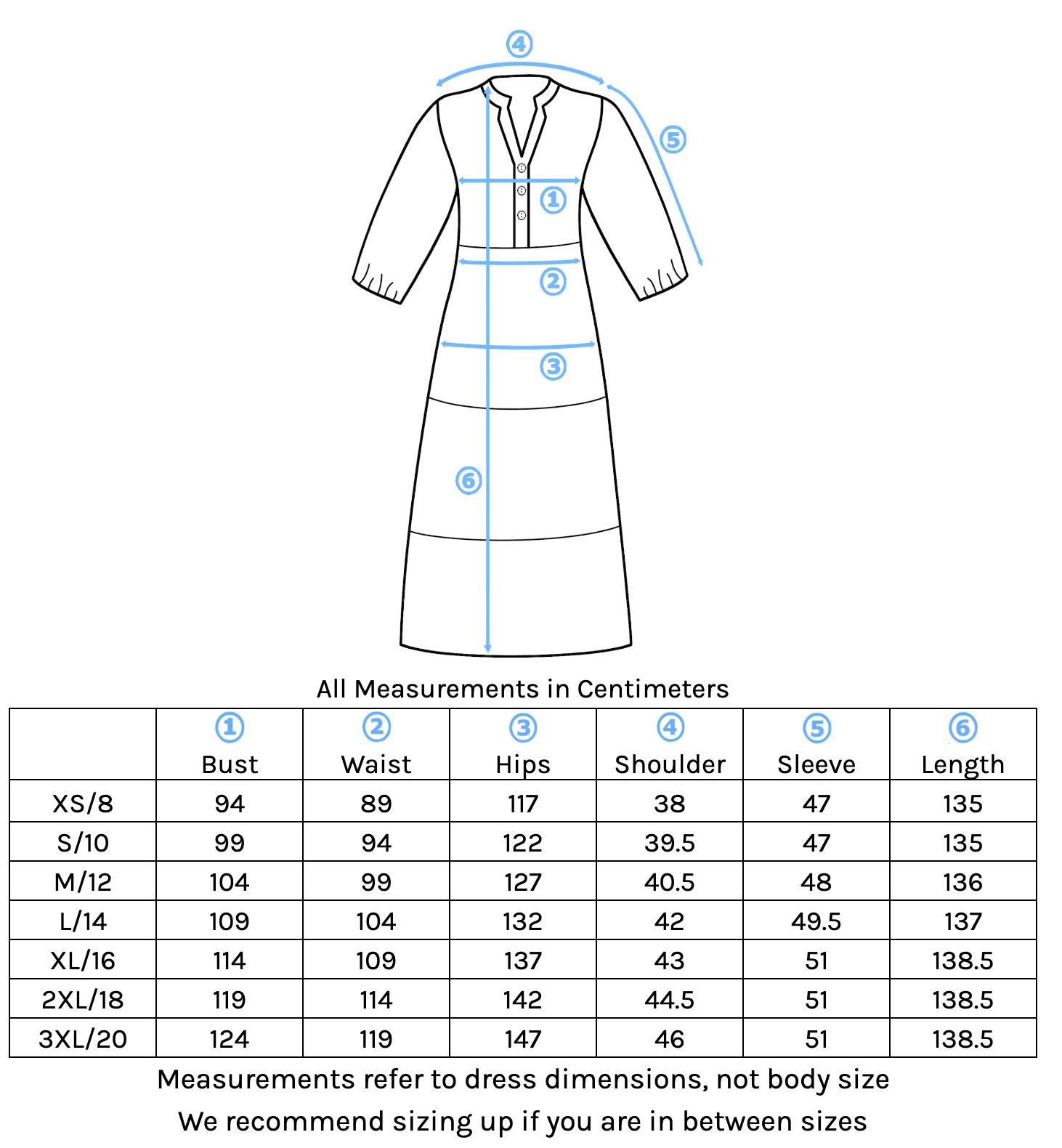 Tiered Maxi Dress Size Chart