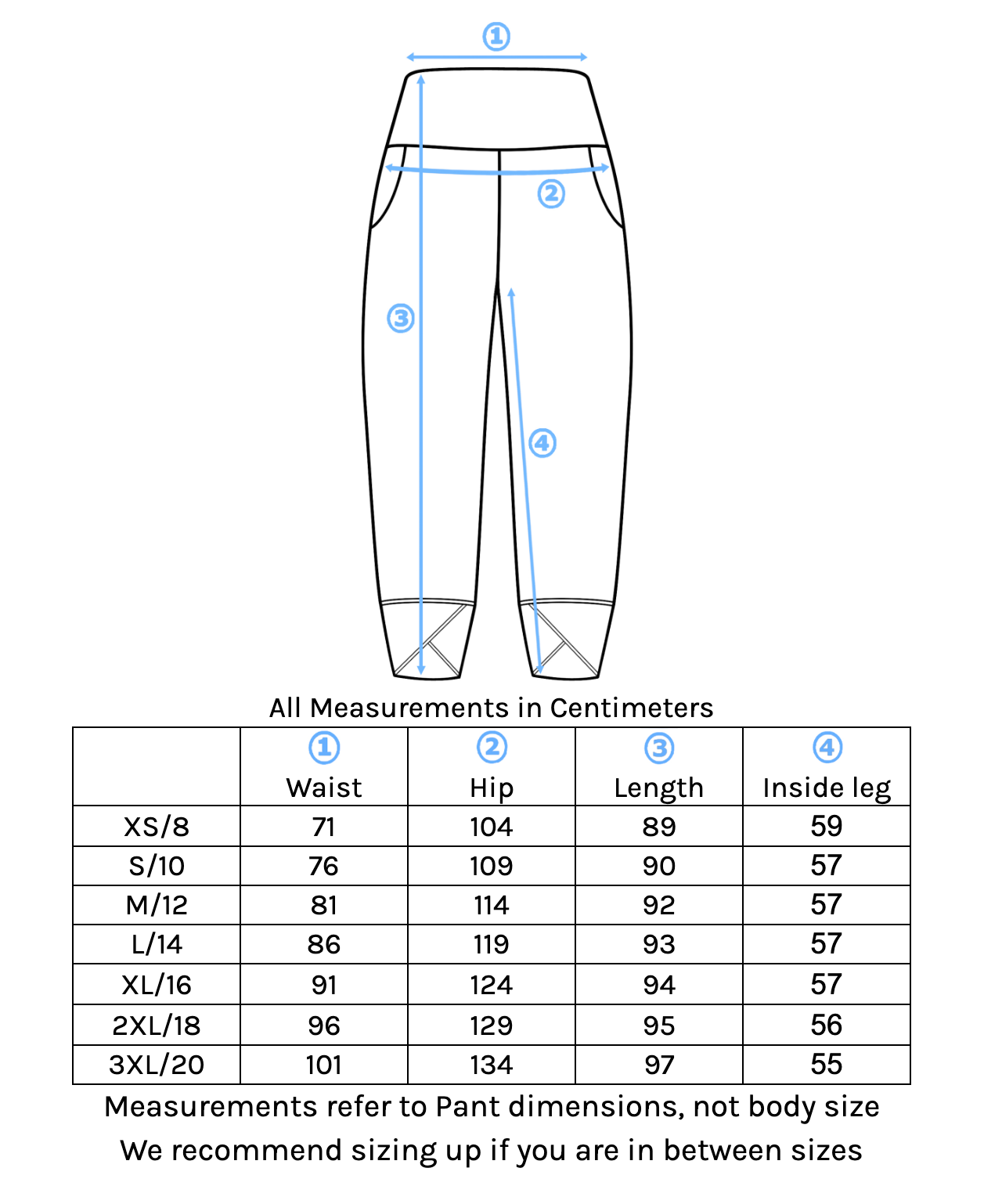 Tulip Pant Size Chart