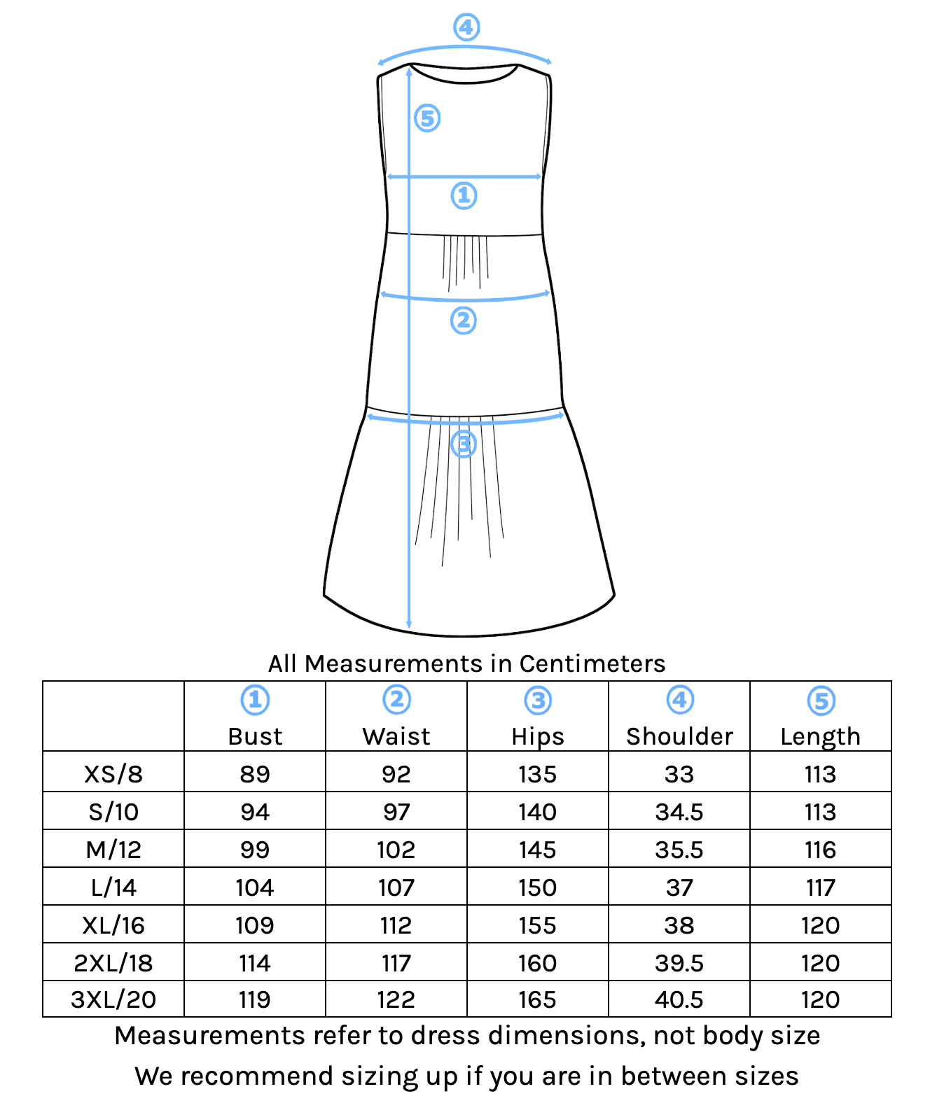 Tully Dress Size Chart