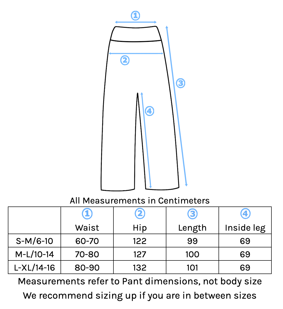 Umbrella Pant Size Chart