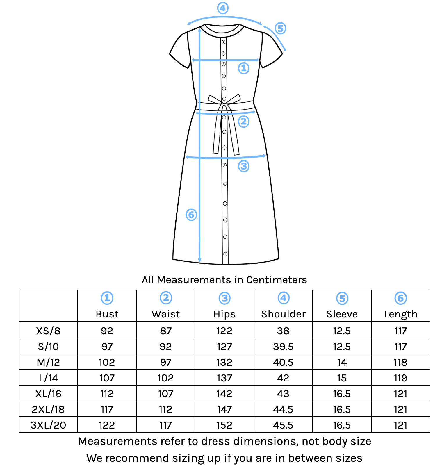Vivien Dress Size Chart