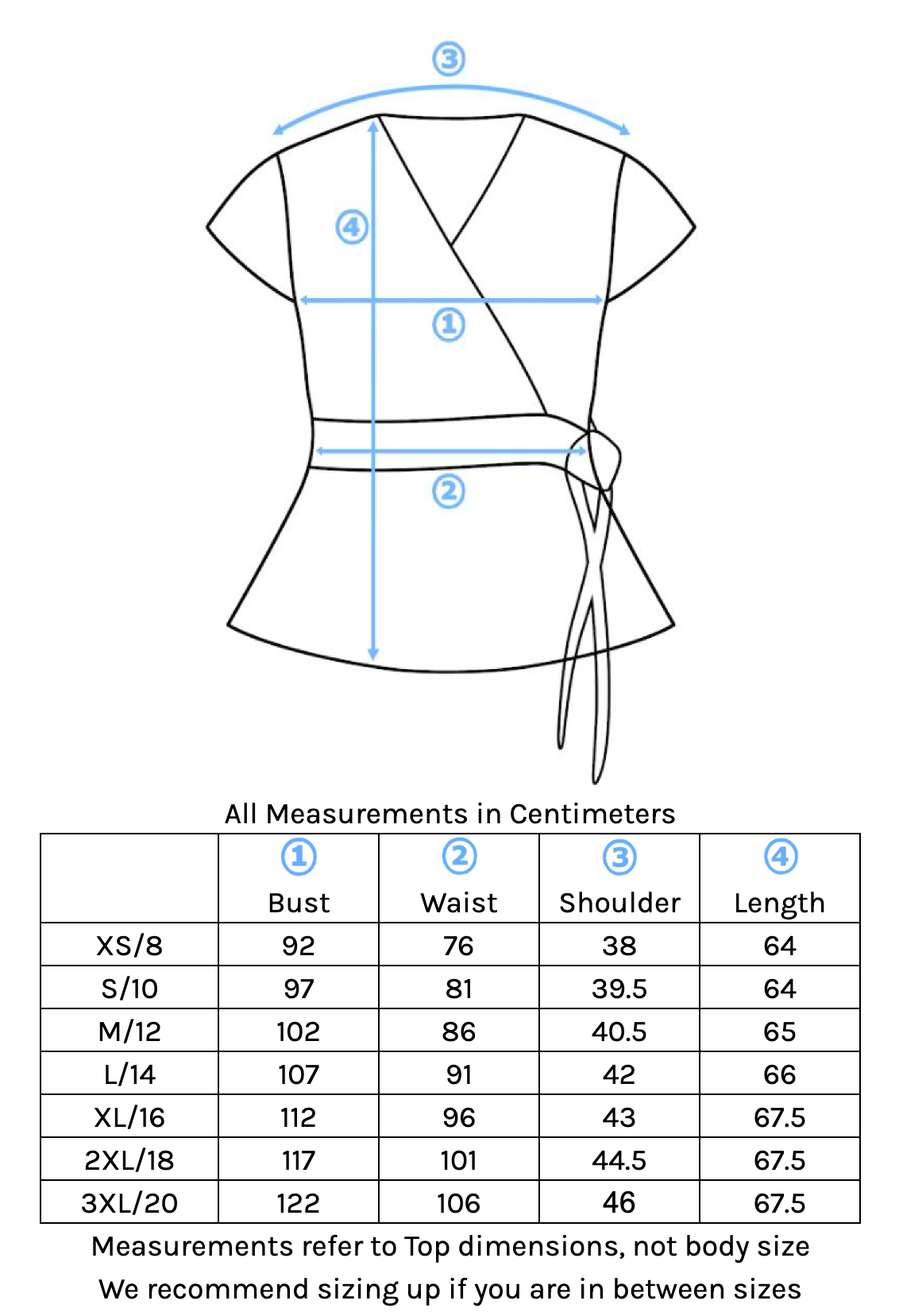 Wrap top size chart