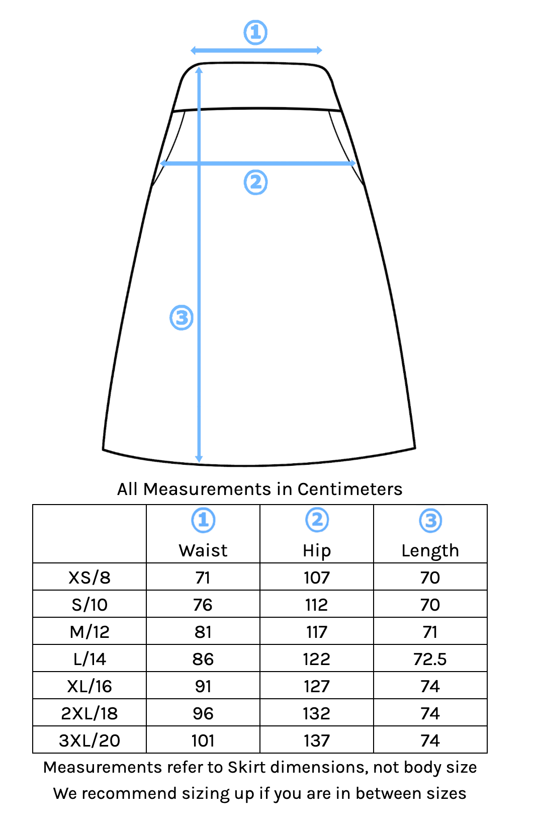 Zarah Skirt Size Chart