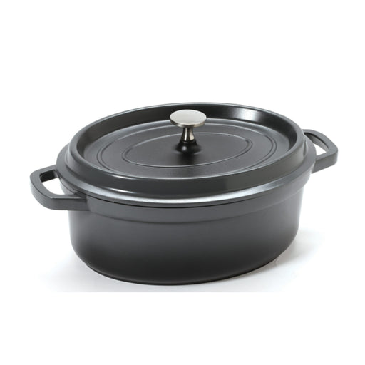 GET CA-009-Y/BK Heiss 3.5 Qt. Yellow Enamel Coated Cast Aluminum Oval Dutch  Oven with Lid