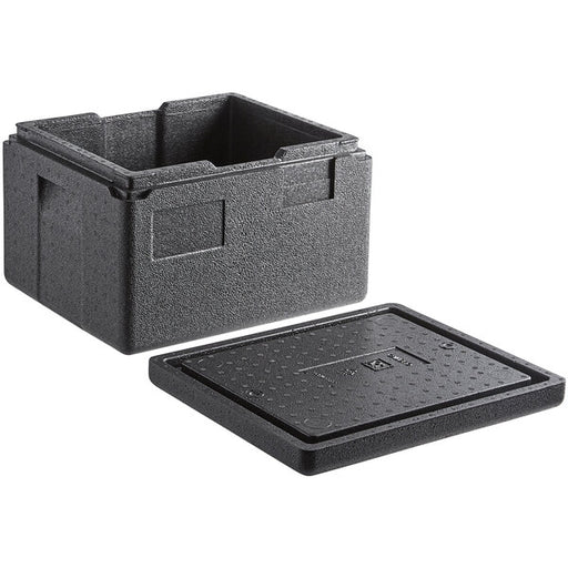 CaterGator Black Front Loading Insulated Food Pan Carrier with Vigor  Plastic Food Pans and Lids - 5 Full-Size Pan Max Capacity
