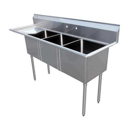 All Stainless 3 compartment 15x15 Small Sink w 15Drain Board LT