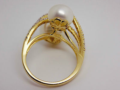 18k Natural Pearl & .25 Ct. Diamond Double Bypass Style Ring solid gold NEW