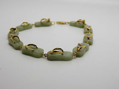 14K Natural Jade & Diamond Sandal Bracelet  link bracelet - Solid Gold  12.5 gr