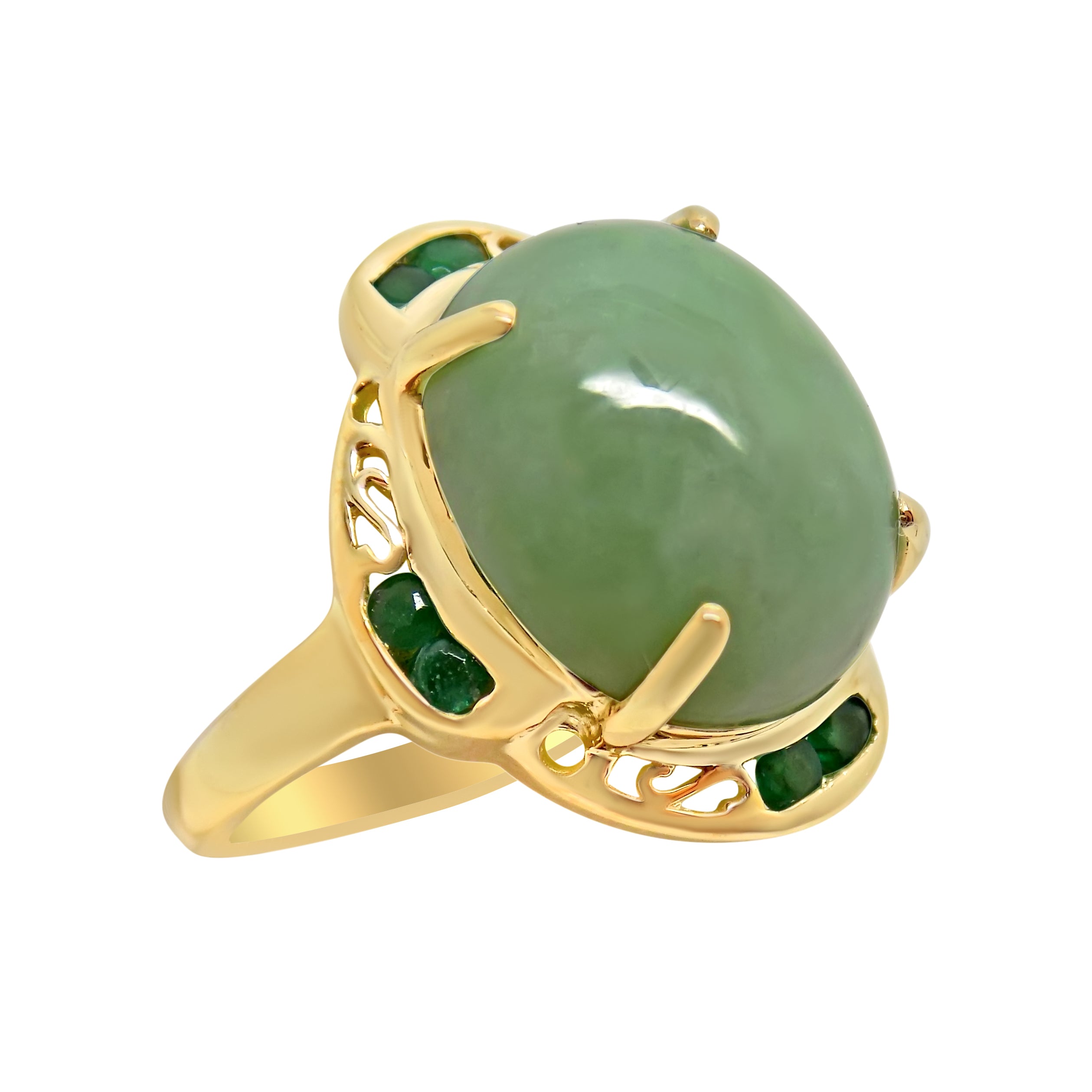 Large Jade & Emerald Ring 14K  NEW 14X12mm Genuine, Brand NEW