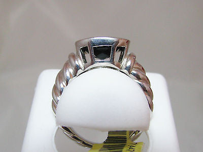 BLACK ONYX RING STERLING SILVER WOVEN LOOK SQUARE 384