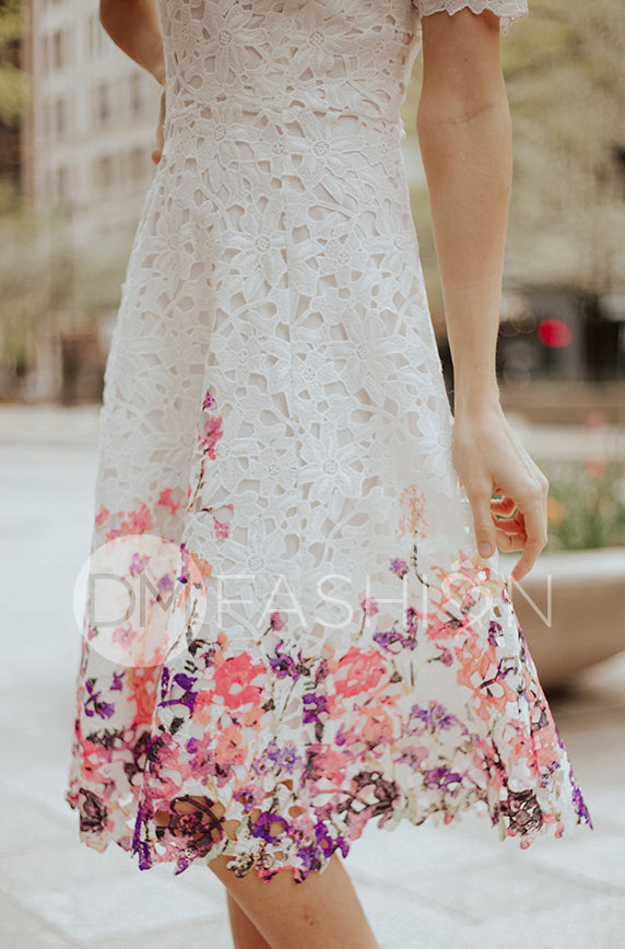 white lace dress with flowers