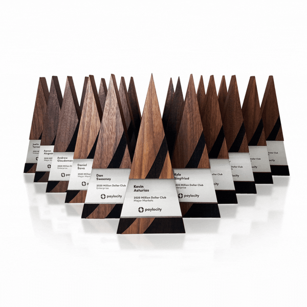Trophyology Trigonum engraved wooden awards