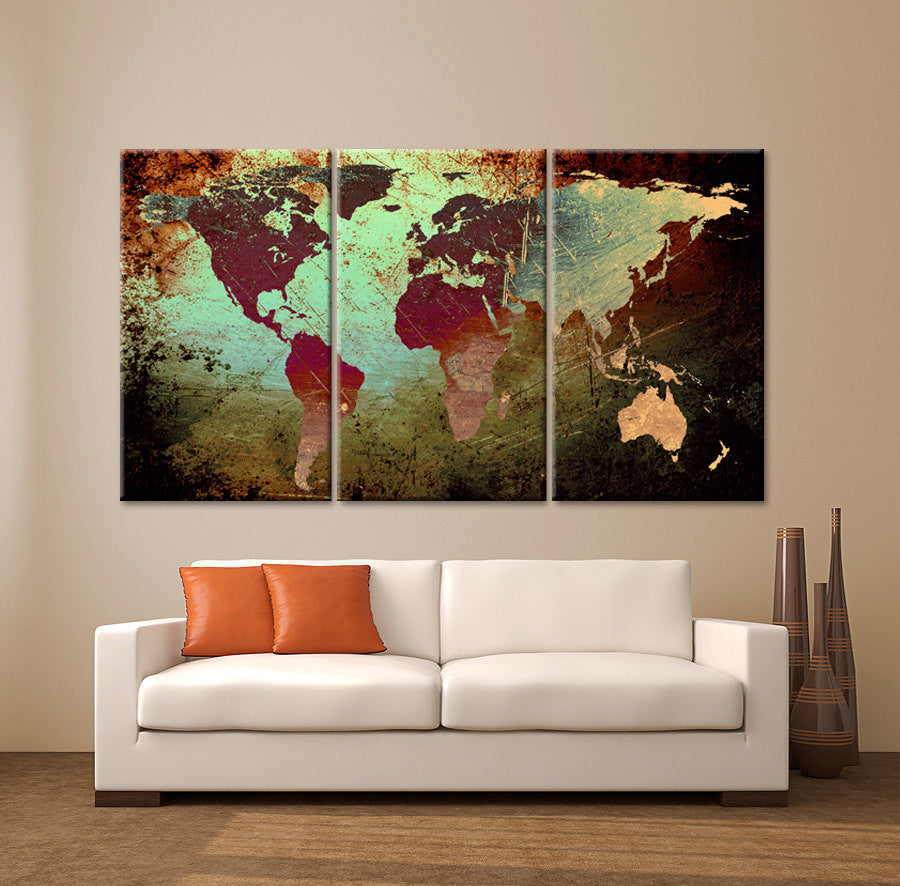 Janice Scorch Scarp LARGE 30"x 60" 3 Panels Art Canvas Print World Map Texture Abstract Wa –  BoxColors