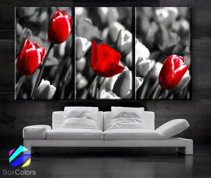 Overgang Vochtig Ongunstig LARGE 30"x 60" 3 Panels Art Canvas Print Red Rose background Black whi –  BoxColors