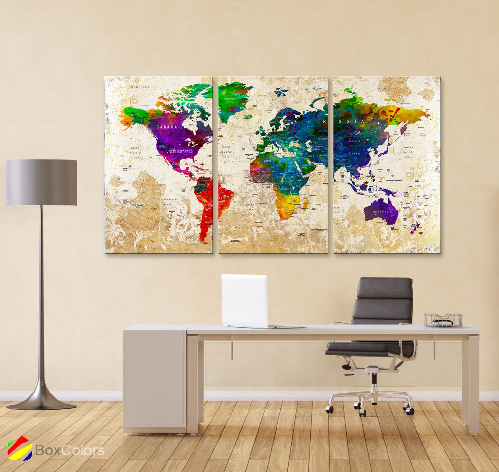 informatie beha musicus LARGE 30"x 60" 3 panels 30x20 Ea Art Canvas Print Watercolor Map World –  BoxColors