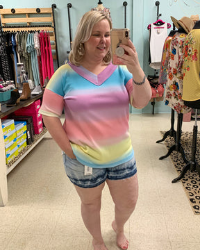 Rainbow Print V-Neck Top