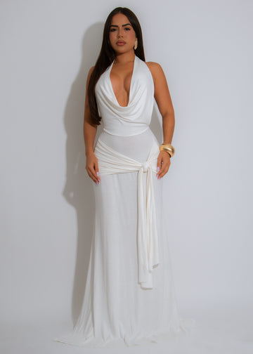 Sienna Drape Ruched Maxi Dress White