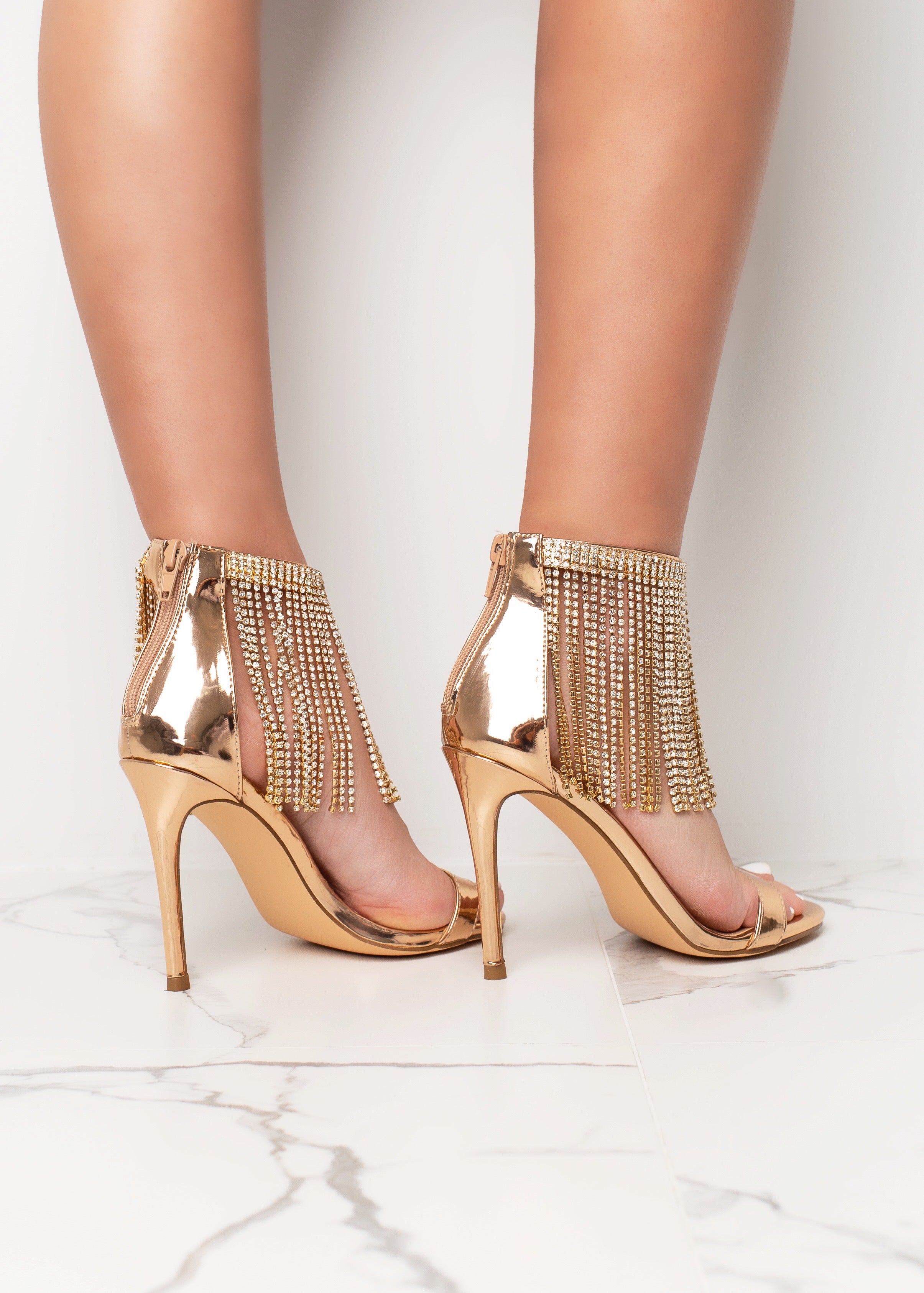 rose gold heels with diamonds