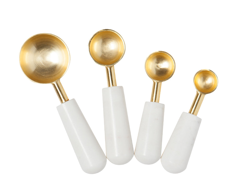 White and Gold Measuring Cups and Spoons Set - Cute Measuring Cups - 8PC  Gold Stainless Steel Measuring Cups and Gold Measuring Spoons Set - White  and