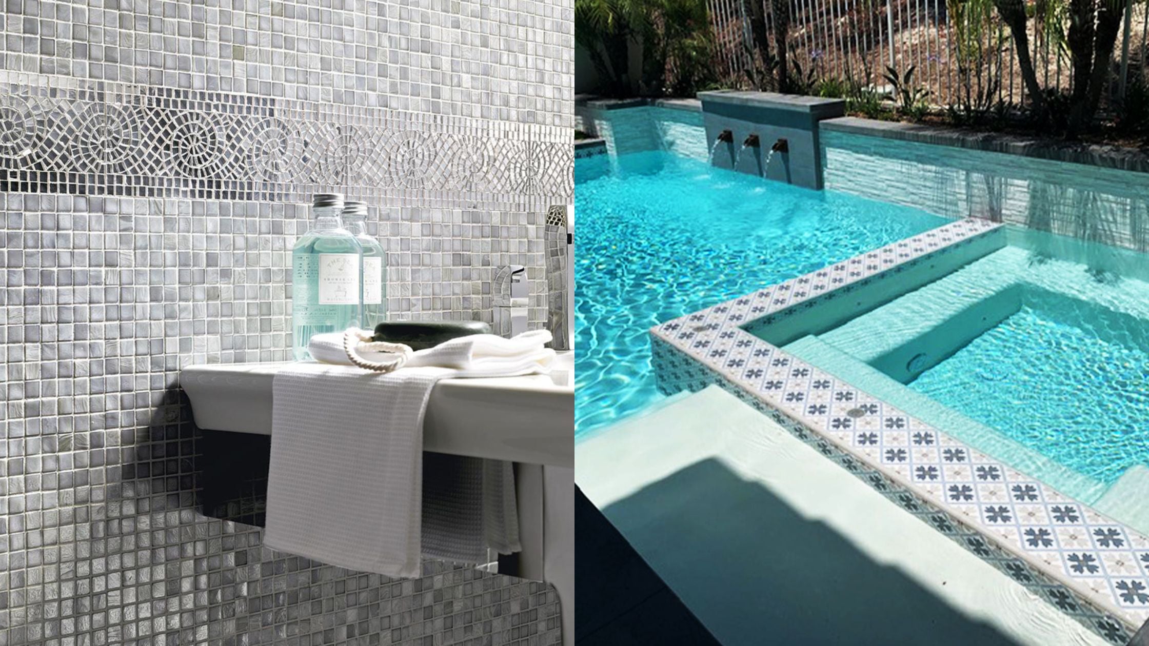 Glass Tile in Bathroom and Porcelain Tile in Swimming Pool