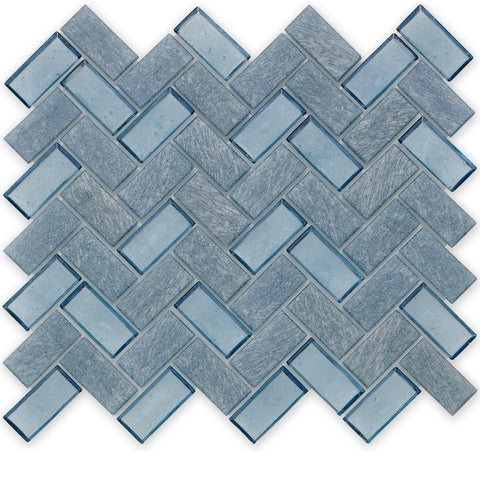 blue herringbone glass tile