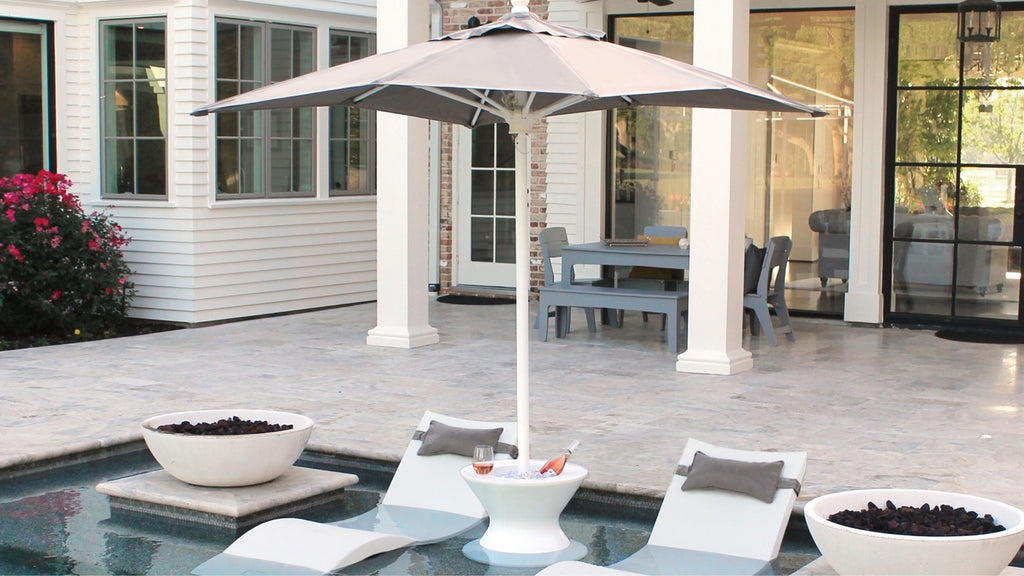 In-Pool Umbrella over Two Pool Loungers