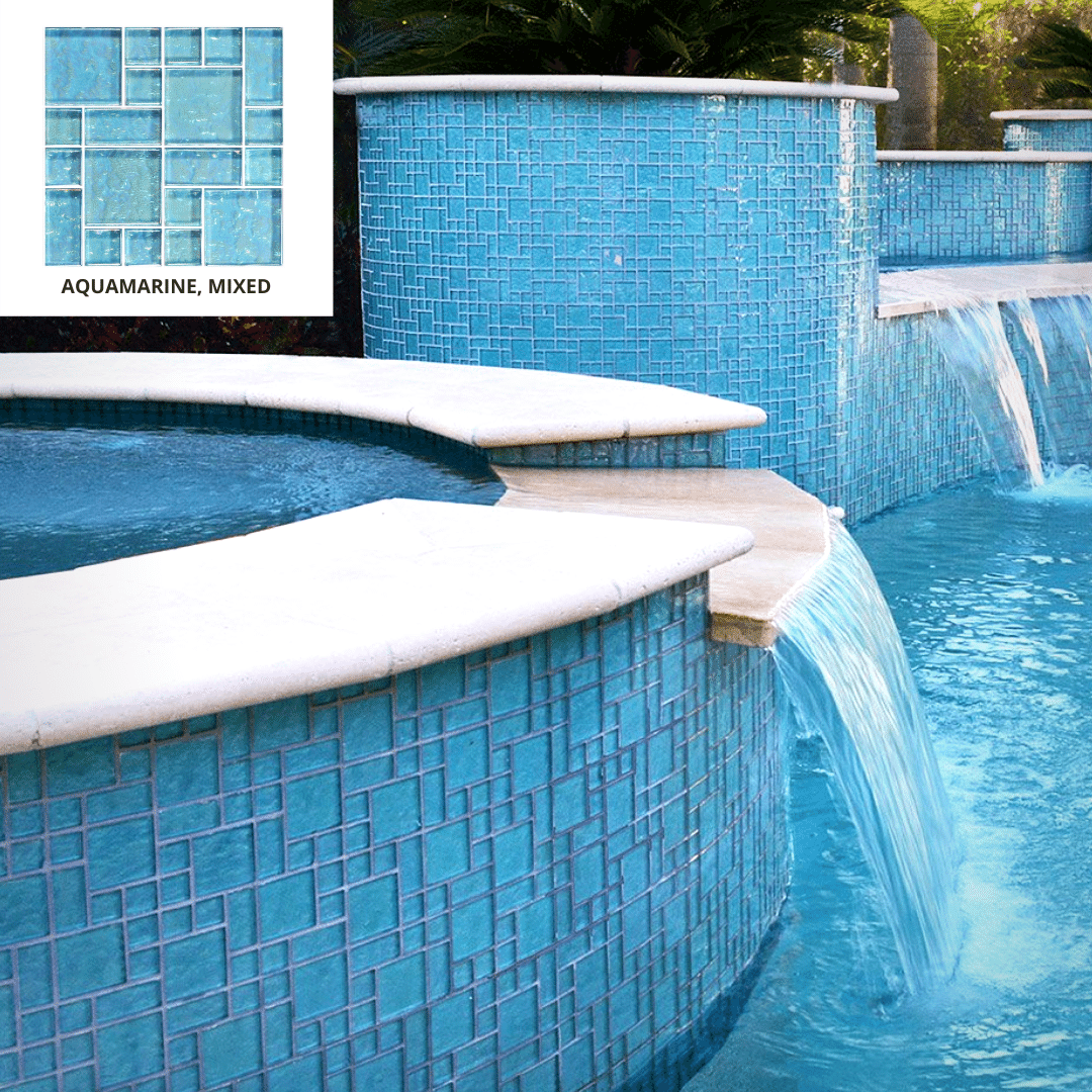 Aquamarine glass pool tile 