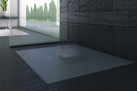 black hexagon tile shower