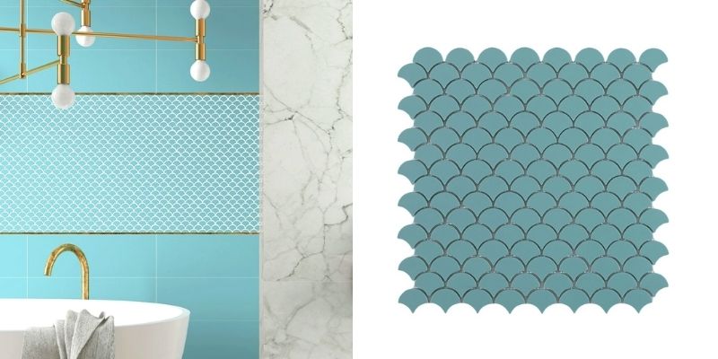 turquoise fish scale mermaid tile bathroom 