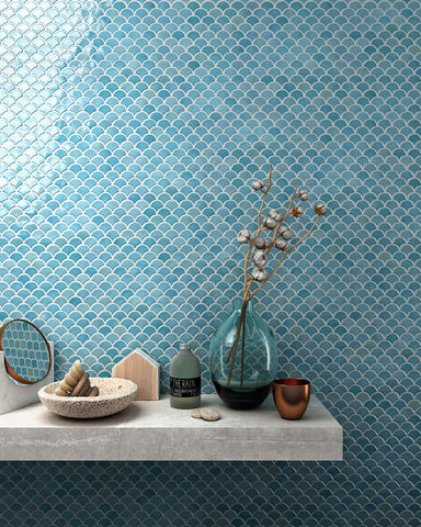 turquoise blue fish scale tile