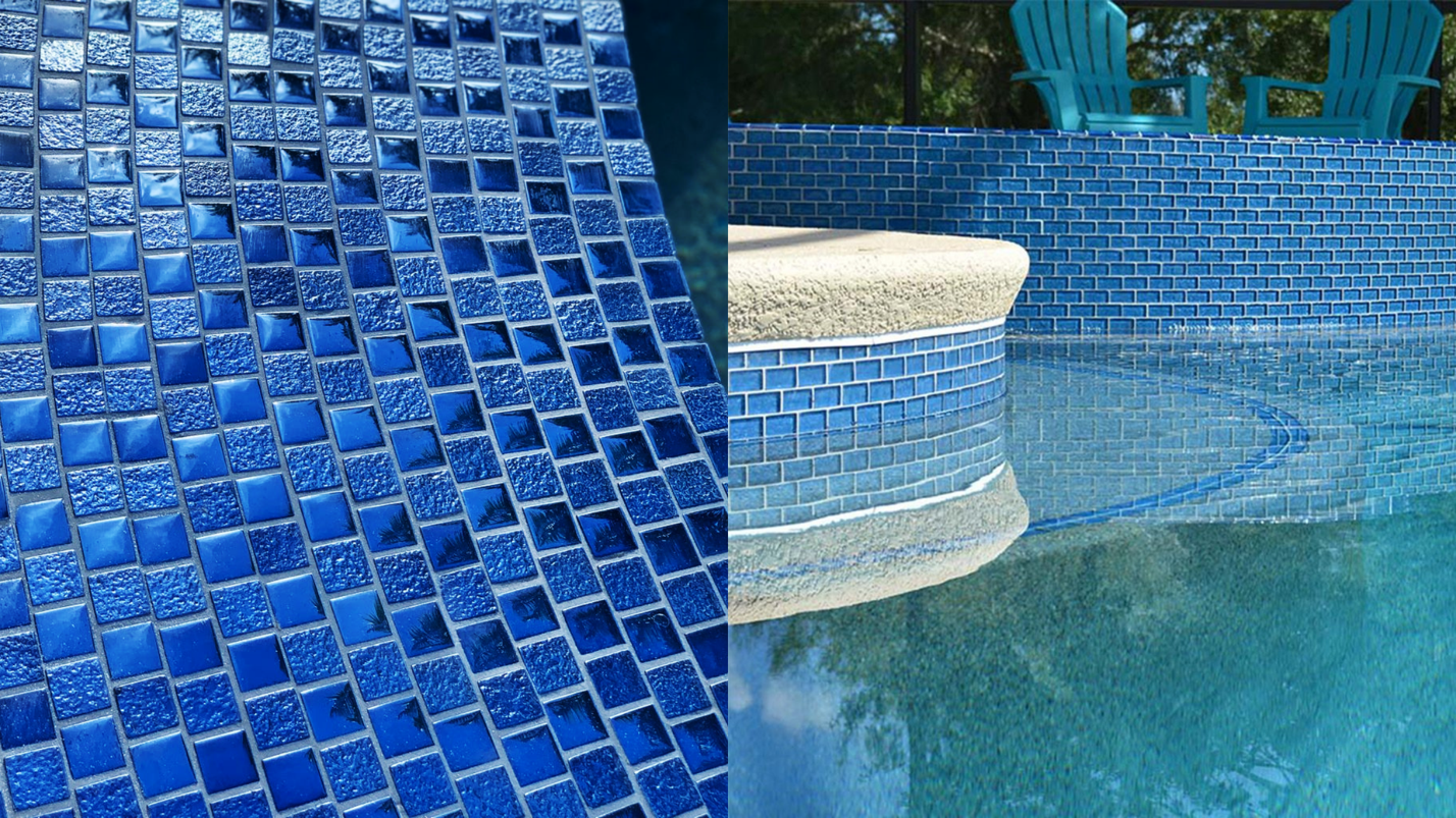 blue glass tile for pool waterline