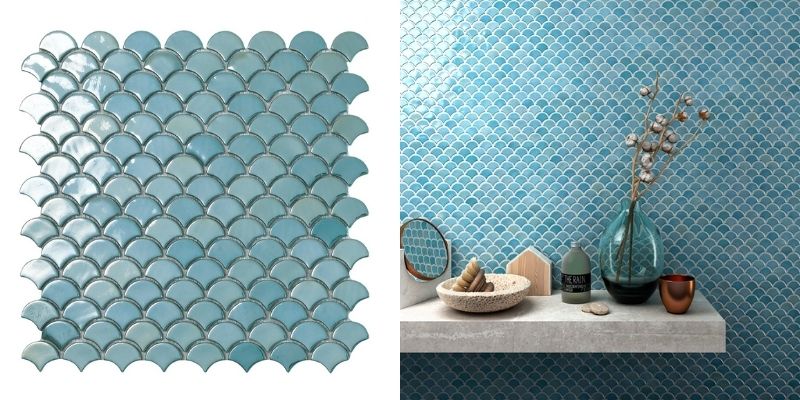 aqua blue green mermaid fish scale tile