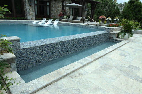 glass tile pool water feature