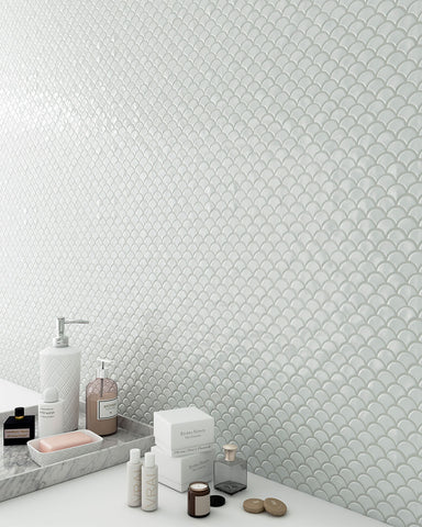 white fish scale tile