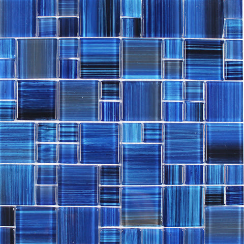 Brush Blue Mix Glass Mosaic Tile